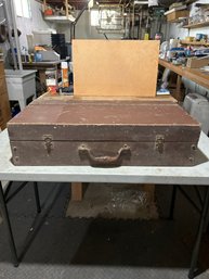 Vintage Old School Carpenters Carry Box With Two Hand Saws And Level