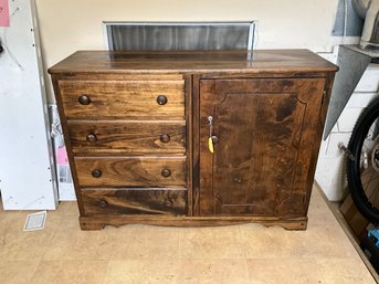 Vintage Wood Server/Bureau With Locking Cabinet