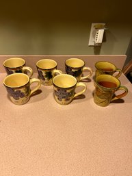 Lot Of 7 Hand Painted Mugs Minor Wear Still In Nice Condition