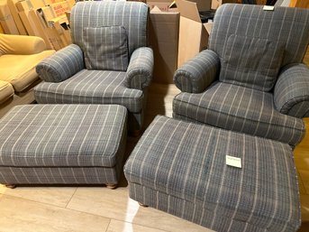 Pair Of Oversized Ethan Allen Club Chairs And Ottomans Great For Tv Room Man Cave Comfortable