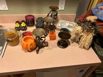 Lot Of Assorted Candles And Candle Holders