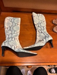Max De Carlo Snakeskin Boots Size 8.5 Ocean Blue Gray And Cream Made In Italy