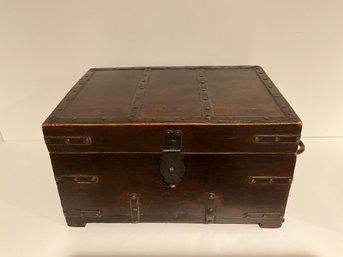 19th Century Antique Steamer Trunk Wood Pirate Treasure Chest