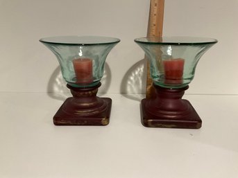 Set Of 2 San Miguel Glass Candle Holders