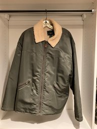 Vintage J Crew Mens Sherpa Collar Bomber Olive Quilted Jacket Size Medium