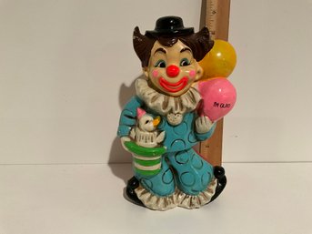 Unique Vintage 1970's Glad Or Sad Reversible Chalkware Clown Coin Bank Stopper