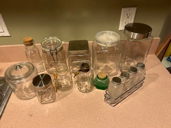 Large Lot Of Assorted Glass Jars In Various Sizes Great For Storing Just About Anything
