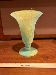 Vintage Yellow Blue Green Sand Textured Finish Footed Vase
