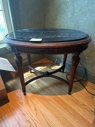 Vintage Hand Carved Walnut Accent Table With Marble Top