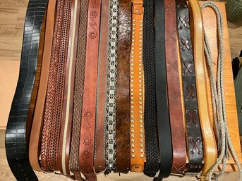 Large Lot Of 17 Belts Many Genuine Leather Assorted Sizes