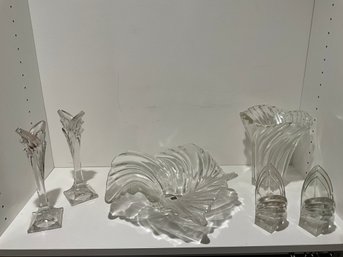 Mikasa Crystal Bowl Vase And 4 Candle Holders