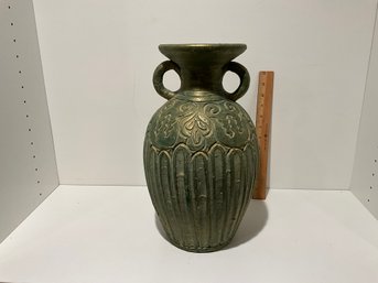 Large , Green Gold Terra-cotta Double Handle Urn And Amphora