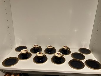 Steubenville Cobalt, Blue And Gold Demitasse Cups And Saucers
