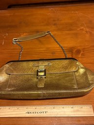 VINTAGE RAFE GOLD PATENT CRINKLE LEATHER CLUTCH WITH STRAP EXCELLENT