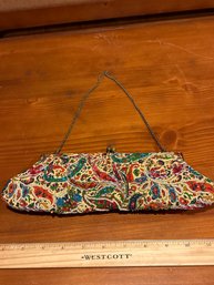 Antique Fall Leaf Handbag Handmade Clutch Purse Beaded Sequined Evening Bag Made In India Excellent