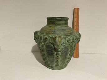 PRETTY Terracotta Buddhist Style Green Elephant Vase Hand Made In Thailand