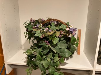 Large Basket Of Pretty Greenery And Artificial Flowers