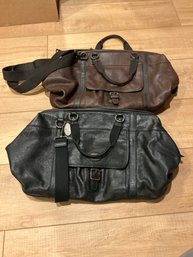 Two Fossil Original Leather Carry Bags In Very Nice Condition Great For Overnight Packing