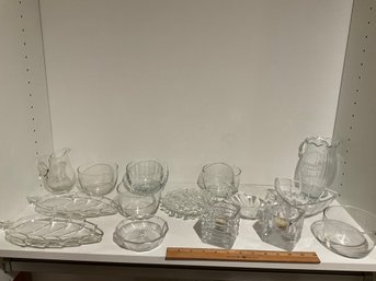 Mikasa Crystal Square Candle Holders And Lot Of Assorted Vintage Glass Serving Bowls Creamer And More