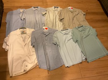 8 Mens Short Sleeve Summer Shirts, Size Large