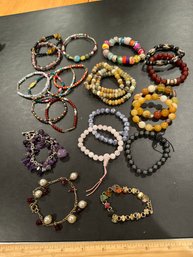 Estate Sale Jewelry Lot Of Ladies Beaded Semi Precious Stones Bracelets Pins See All Photos