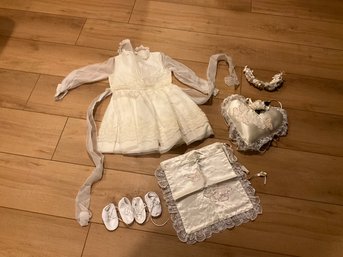 Beautiful Vintage Communion Flower Girl Dress Wedding Accessories And Baby Booties