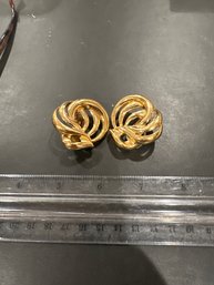 VINTAGE GIVENCHY GOLD TONE KNOT DESIGNER CLIP-ON EARRINGS