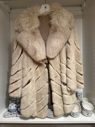 Vintage White Mink And Dark Brown Leather Coat Ladies Size Small