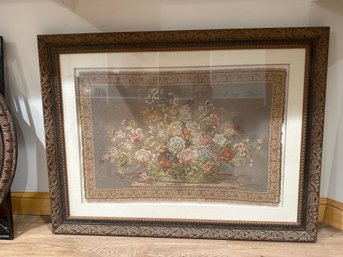 44x34 Inch Beautifully Framed And Matted Vintage Floral Tapestry