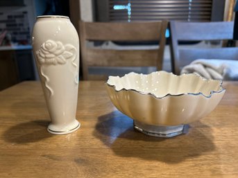 Two Beautiful Lenox 6 Inch Small Vase And 6 Inch Bowl In Great Condition Nice Pieces