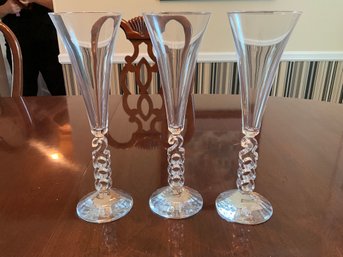 3 Crystal Fluted Champagne Millennium 2000 Glasses By Cristal D'arques-Durand