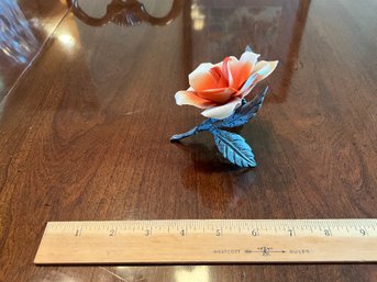 Fine Bone China Rose On Metal Base