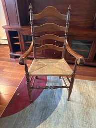 Vintage Ladderback Rush Seat Armchair 22x32x21 Inches