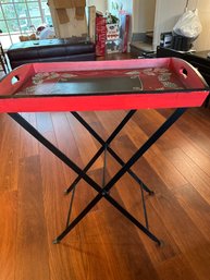 Red Hand Painted Serving Tray With Stand