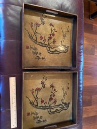 Set Of 2 Pier 1 Square Bamboo Trays Japanese Asian Lacquer 15 Square