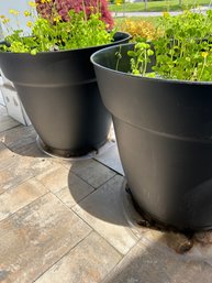 Set Of Large Plastic Flower Pots 17 X 19 In Great Condition Filled With Soil