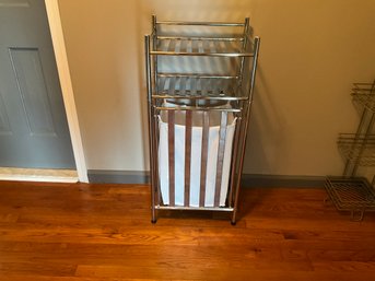 2-Shelf Bathroom Chrome Storage Tower With Hamper, Removable Laundry