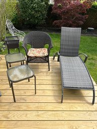 Great Outdoor Patio Set Lounge Chair , Seat , Two Glass Tables And Flower Stand In Beautiful Condition