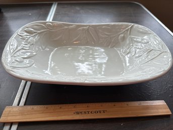 Vintage Ceramica Stefani Made In Italy White Ceramic Serving Bowl Dish Embossed Flowers Leaves