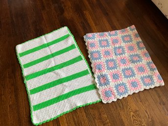 2 Vintage Crocheted, Baby Blankets