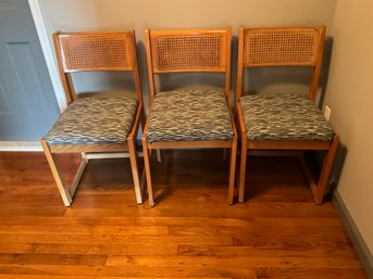 3 Vintage Mid Century Modern Chair With Rattan Backing 2 Are Whitaker Furniture Co