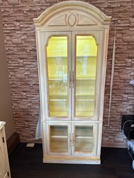 32x80x15 Inch French Country Shabby Chic Style Lighted Curio Cabinet