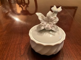 Ceramic Trinket Box With Flower And Butterfly