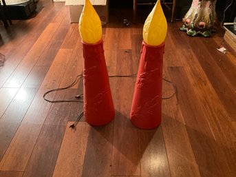 Pair Of Vintage Christmas Large Blow Mold Candles, Light Up Lawn Decorations