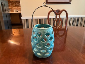 Allen And Roth 6.50-in X 8.07-in Aqua Ceramic Tea Light Outdoor Decorative Lantern