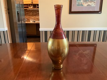 Pier 1 Imports ART GLASS VASE HAND BLOWN WITH LONG NECK & APPLIED GOLD TONE SWIRL DESIGN