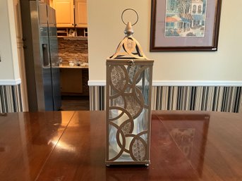 Large 20 Inch Gegeometric, Metal And Glass Lantern