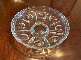 Vintage MCM 12 Inch Dot & Point Pattern Pressed Glass Serving Bowl.