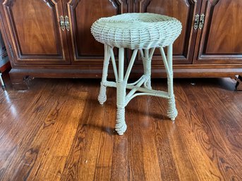 Mid-Century 18 Inch Wicker Rattan Vanity Stool Seat Ottoman Table Plant Stand Vintage