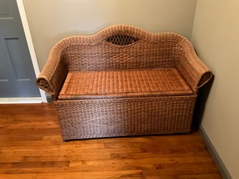 Gorgeous Vintage Wicker Storage Bench With Cushion